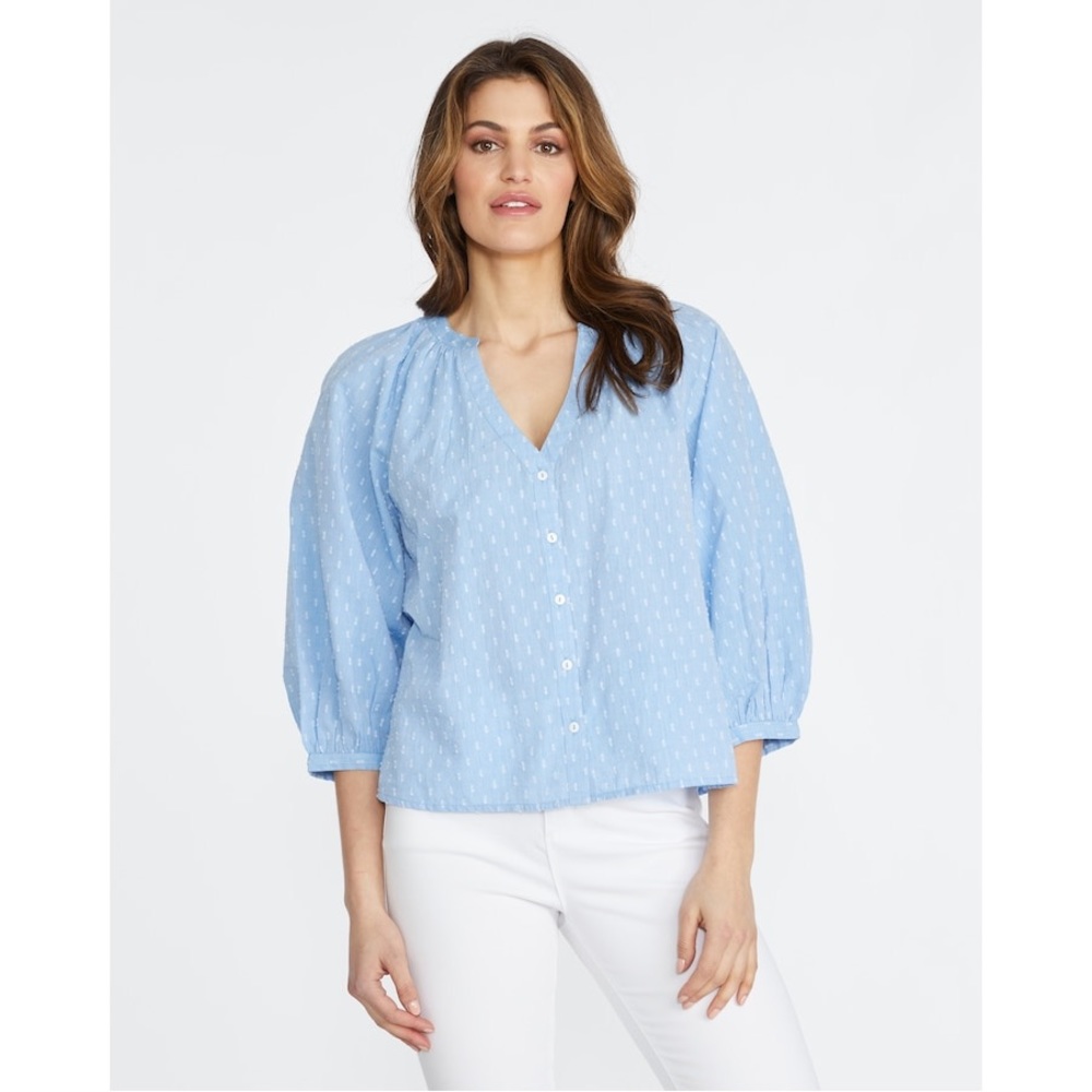 ✨NWT Badgley Mischka Swiss Dot Cotton Puff Sleeve Blouse